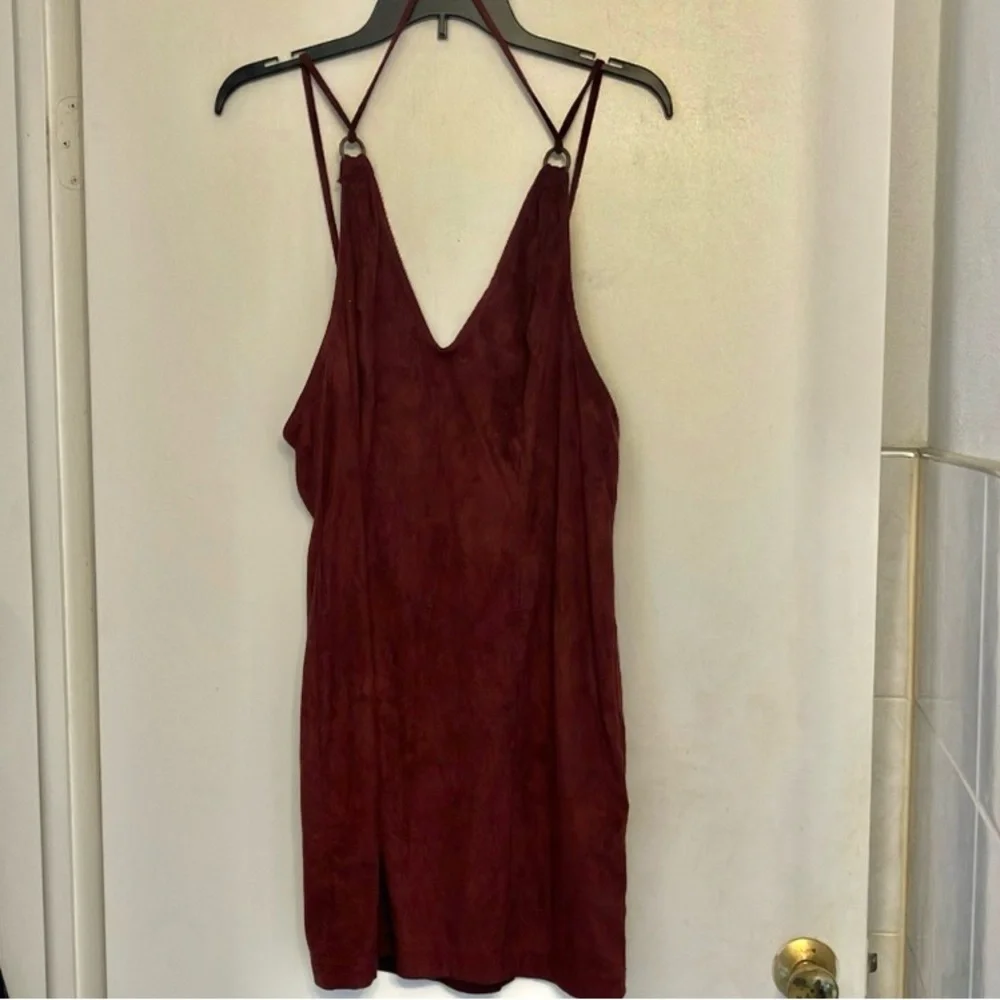 Free people faux suede boho strappy mini dress Large